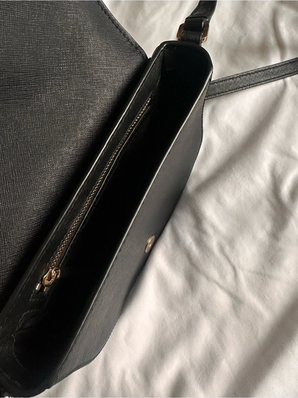 Tory Burch Black Saddle Crossbody with Gold Logo